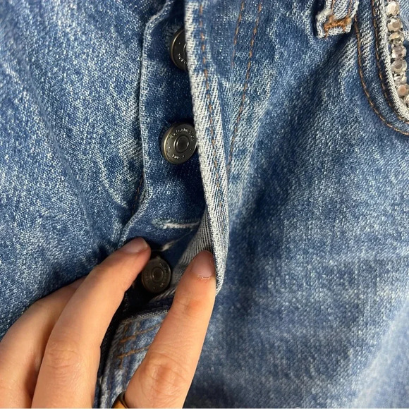 Reformation Stardust Embellished High Rise Straight Jeans Size 24 - Picture 10 of 13